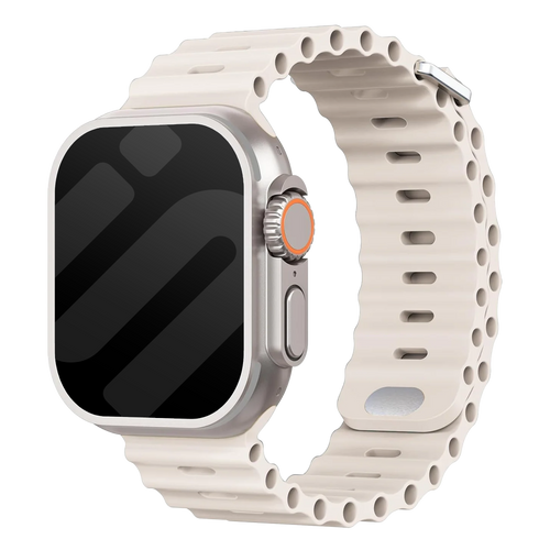 Silicone Ocean Strap with Snap Closure, starlight, on a watch, 3/4 front view