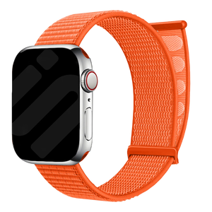 Nylon Loop Strap, orange, on a watch, 3/4 front view