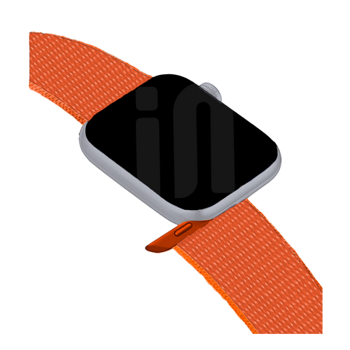 Nylon Loop Strap, orange, on a watch, 3/4 front view