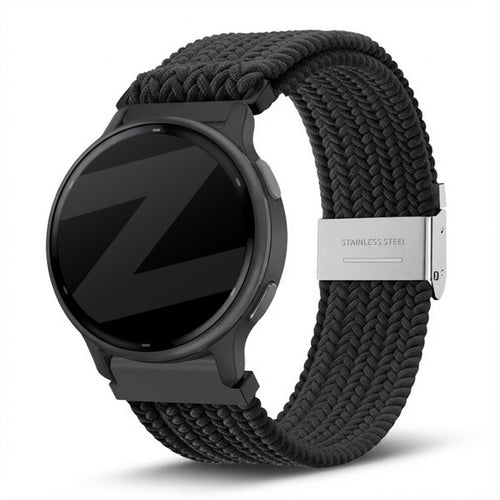 Woven Nylon Strap, black, on a watch, 3/4 front view