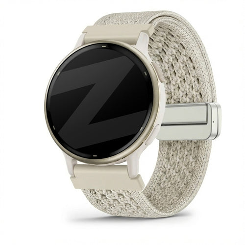 Vintage Nylon Strap, starlight, on a watch, 3/4 front view