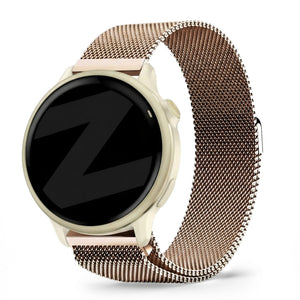 Milanese Loop Strap, rose gold, on a watch, 3/4 front view
