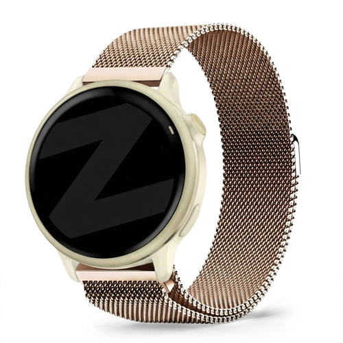 Milanese Loop Strap, rose gold, on a watch, 3/4 front view