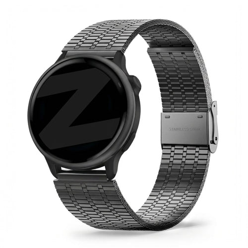 Adjustable Steel Strap, black, on a watch, 3/4 front view