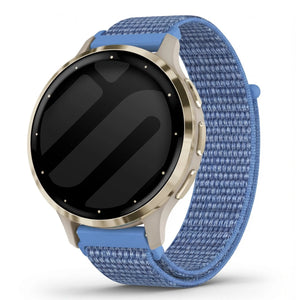 Nylon Strap, blue, on a watch, 3/4 front view