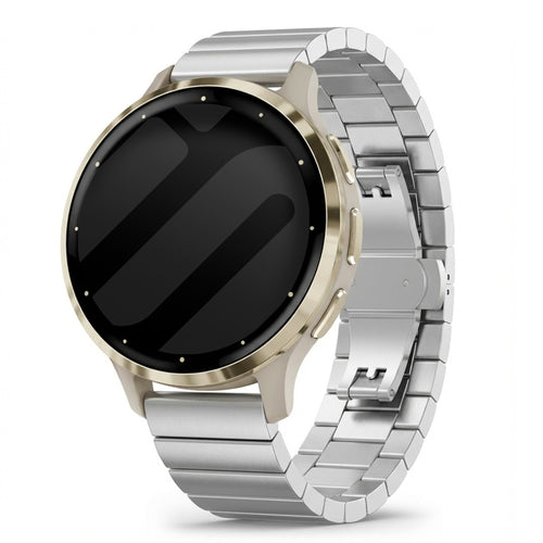 Metal Strap, silver, on a watch, 3/4 front view