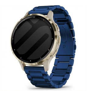 Steel Strap, blue, on a watch, 3/4 front view