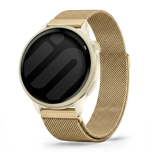 Milanese Strap, gold, on a watch, 3/4 front view