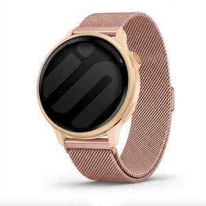 Milanese Strap, pink, on a watch, 3/4 front view