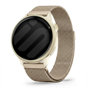 Milanese Strap, champagne, on a watch, 3/4 front view
