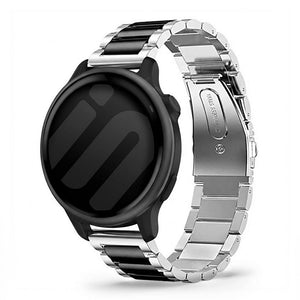 Steel Strap, silver/black, on a watch, 3/4 front view