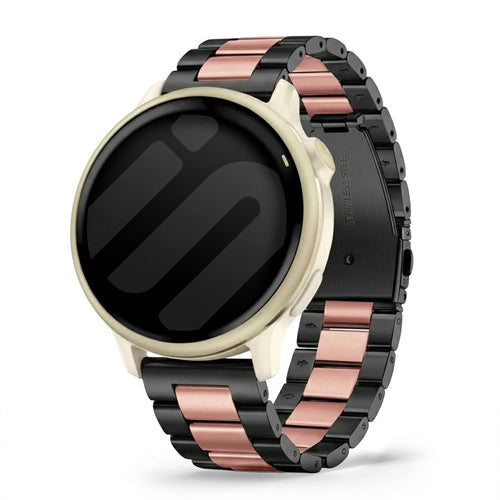 Steel Strap, black/pink, on a watch, 3/4 front view