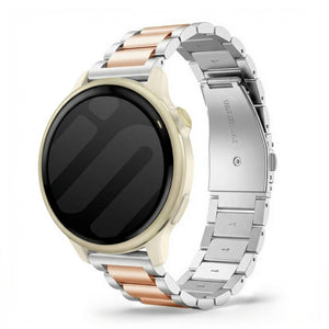 Steel Strap, silver/rose gold, on a watch, 3/4 front view