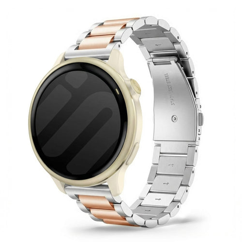 Steel Strap, silver/rose gold, on a watch, 3/4 front view