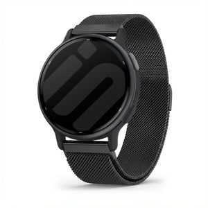 Milanese Strap, black, on a watch, 3/4 front view