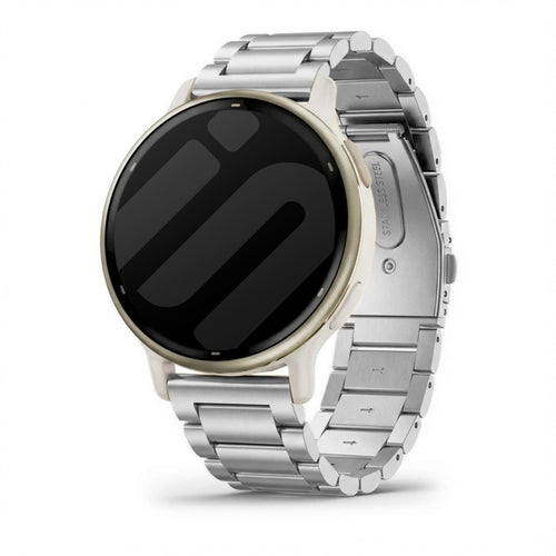 Steel Strap, silver, on a watch, 3/4 front view