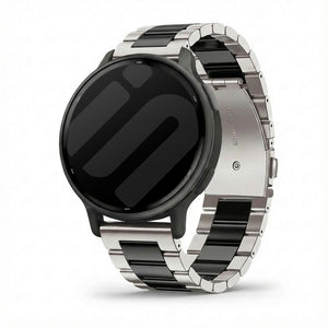 Steel Strap, silver/black, on a watch, 3/4 front view