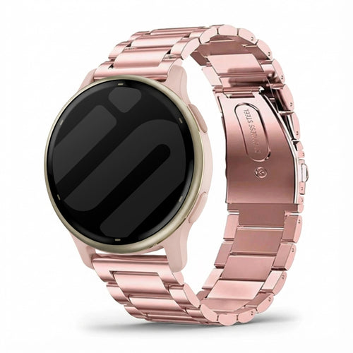 Steel Strap, pink, on a watch, 3/4 front view