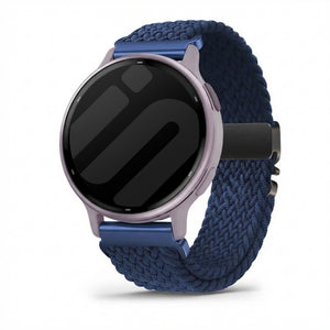 Nylon Braided Strap P-Buckle, blue, on a watch, 3/4 front view