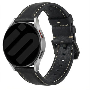 Glossy Leather Strap, black, on a watch, 3/4 front view