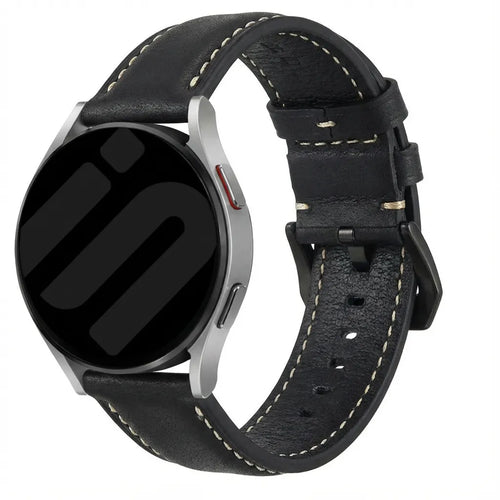 Glossy Leather Strap, black, on a watch, 3/4 front view