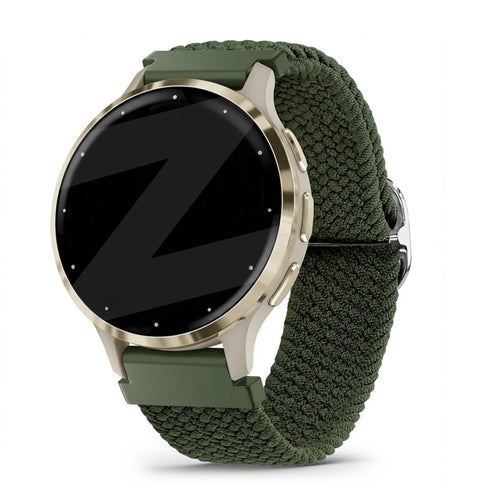 Braided Nylon Strap, green, on a watch, 3/4 front view
