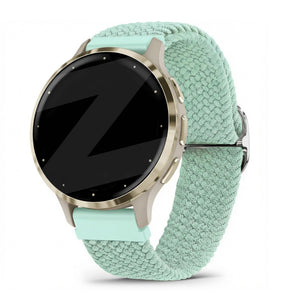 Braided Nylon Strap, turquoise, on a watch, 3/4 front view