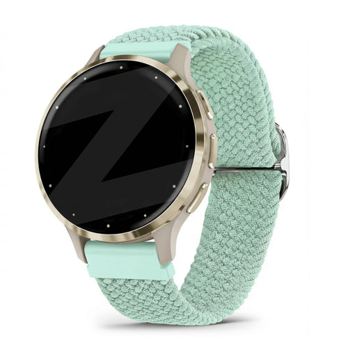 Braided Nylon Strap, turquoise, on a watch, 3/4 front view