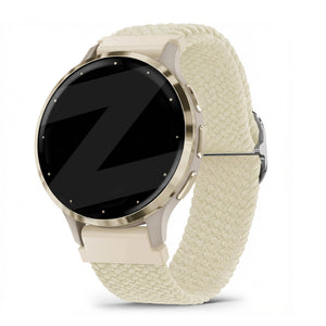 Braided Nylon Strap, starlight, on a watch, 3/4 front view