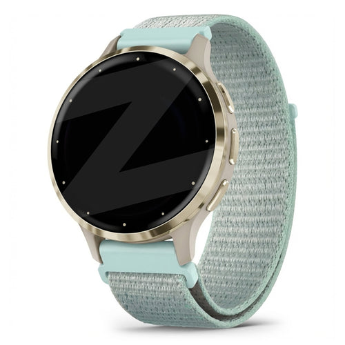 Nylon Loop Strap, light cyan, on a watch, 3/4 front view