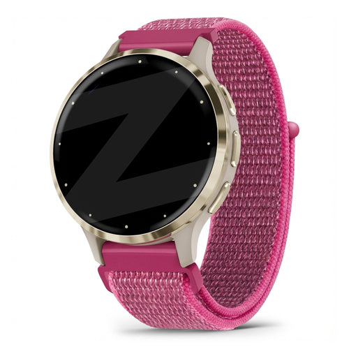 Nylon Loop Strap, dragonfruit, on a watch, 3/4 front view