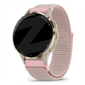 Nylon Loop Strap, rose gold, on a watch, 3/4 front view