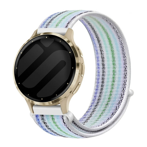 Nylon Loop Strap, blue stripes, on a watch, 3/4 front view