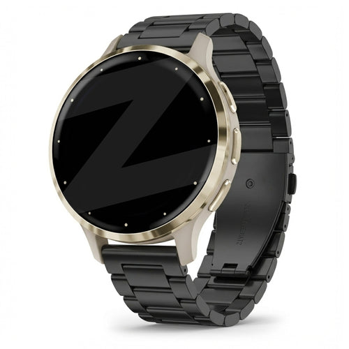 Steel Strap 'Classic', black, on a watch, 3/4 front view