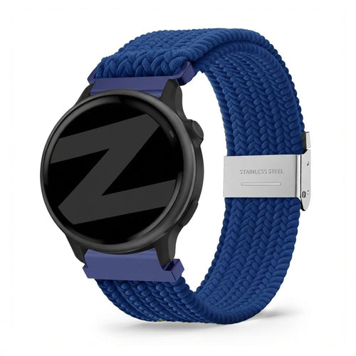 Woven Nylon Strap, blue, on a watch, 3/4 front view