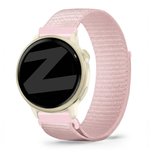 Nylon Loop Strap, light pink, on a watch, 3/4 front view