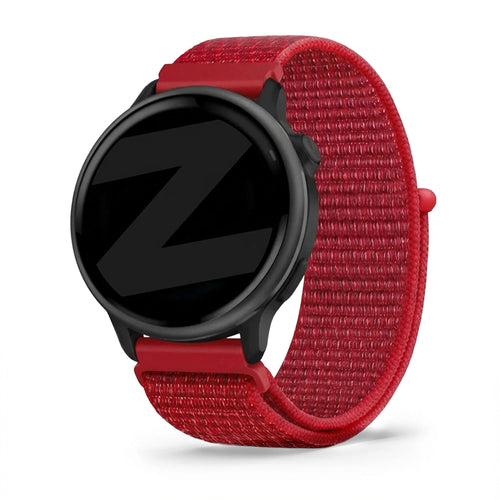 Nylon Loop Strap, red, on a watch, 3/4 front view