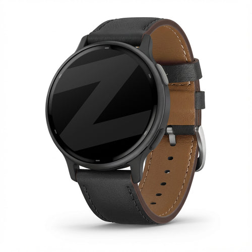 Leather Strap 'Deluxe', black, on a watch, 3/4 front view