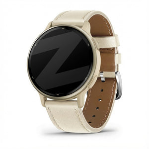 Leather Strap 'Deluxe', beige, on a watch, 3/4 front view