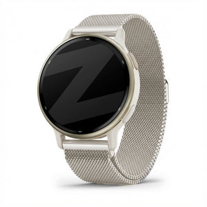 Milanese Loop Strap, starlight, on a watch, 3/4 front view