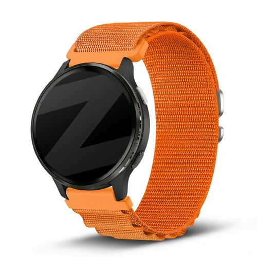 Nylon Alpine Strap, orange, on a watch, 3/4 front view