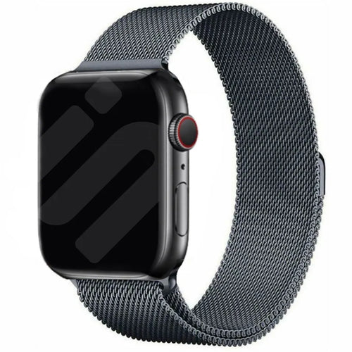 Milanese Strap, space grey, on a watch, 3/4 front view