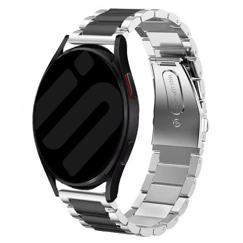 Steel Strap, silver/black, on a watch, 3/4 front view
