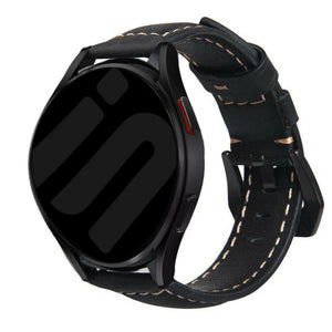Leather Strap, black, on a watch, 3/4 front view