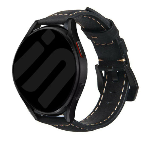 Leather Strap, black, on a watch, 3/4 front view
