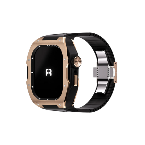 Reqior Apple Watch 45mm Case with Rubber Strap (Rose Gold/Black)