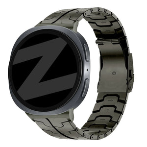 Steel Iron Strap, graphite, on a watch, 3/4 front view