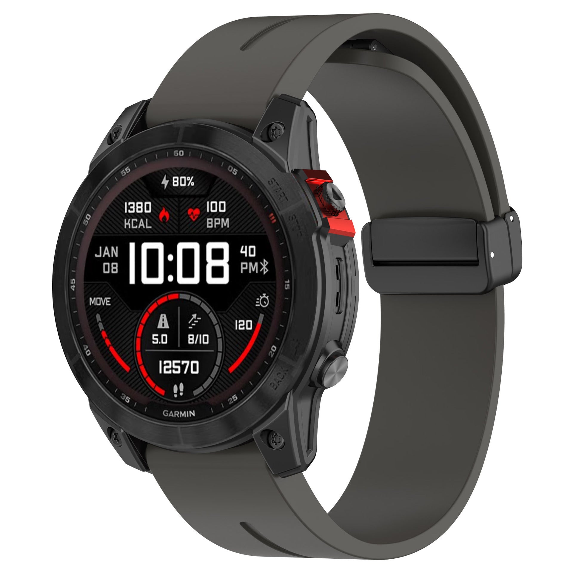 Bracelet silicone avec boucle-D Garmin Fenix 8 Pro - 47mm (gris foncé)