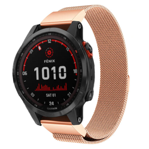 Milanese Strap, rose gold, on a watch, 3/4 front view