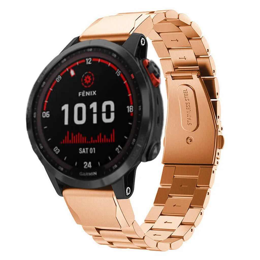 Steel Strap, rose gold, on a watch, 3/4 front view